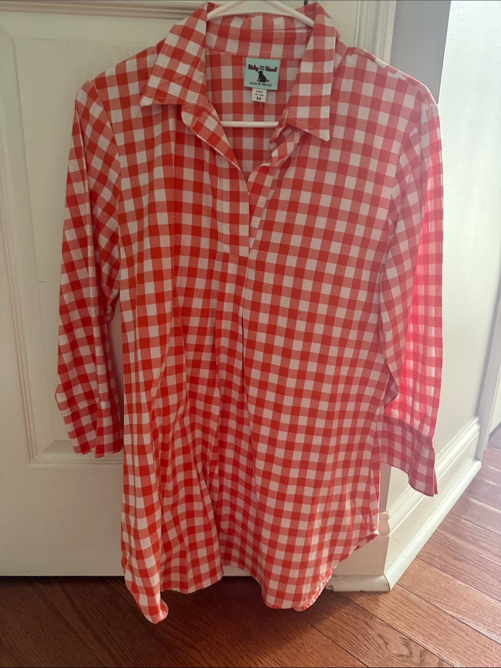 ROLLA'S Orange and White Gingham Button-Front Blouse